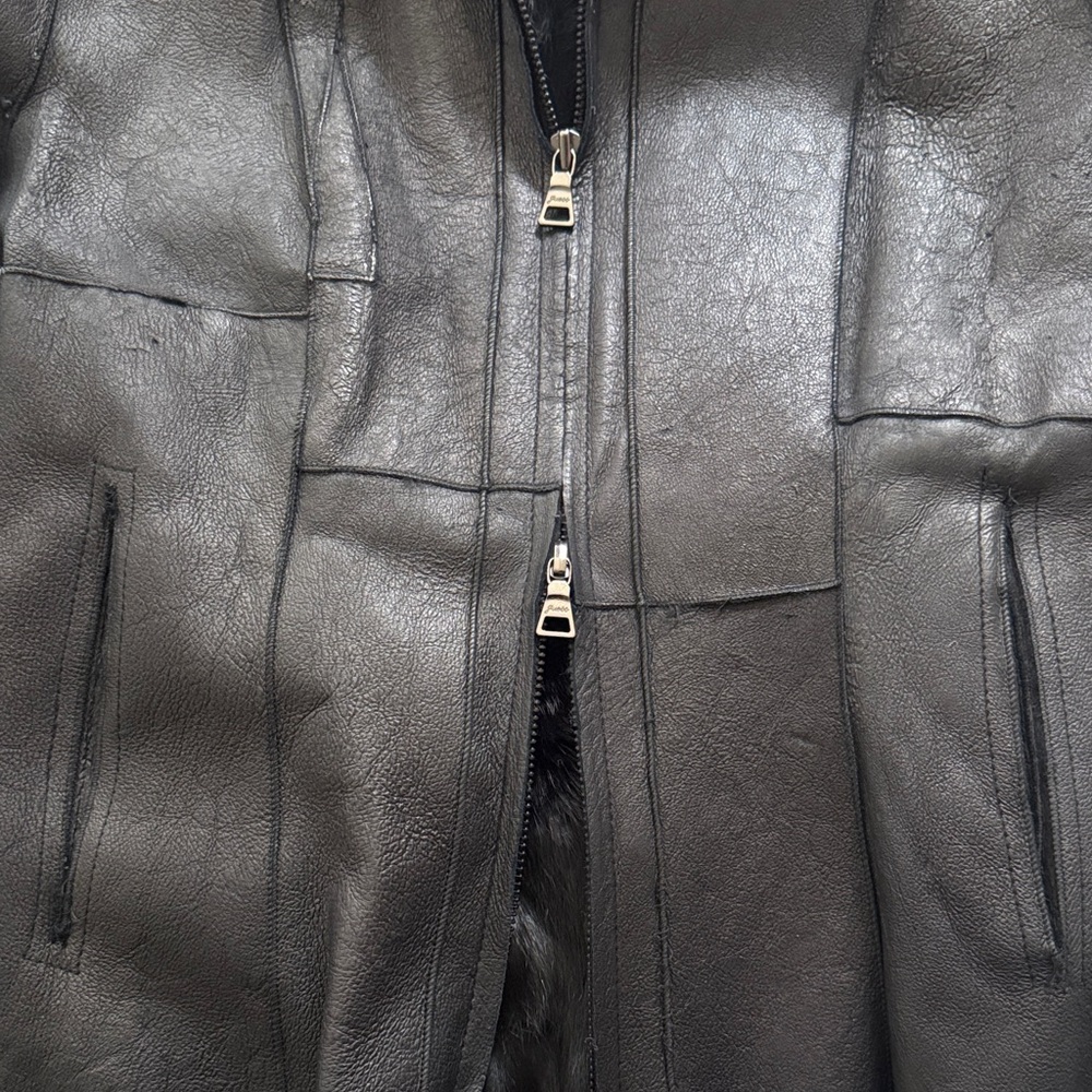Guess Black Leather Jacket with Rabbit Fur Lining — Size M - Picture 7 of 11